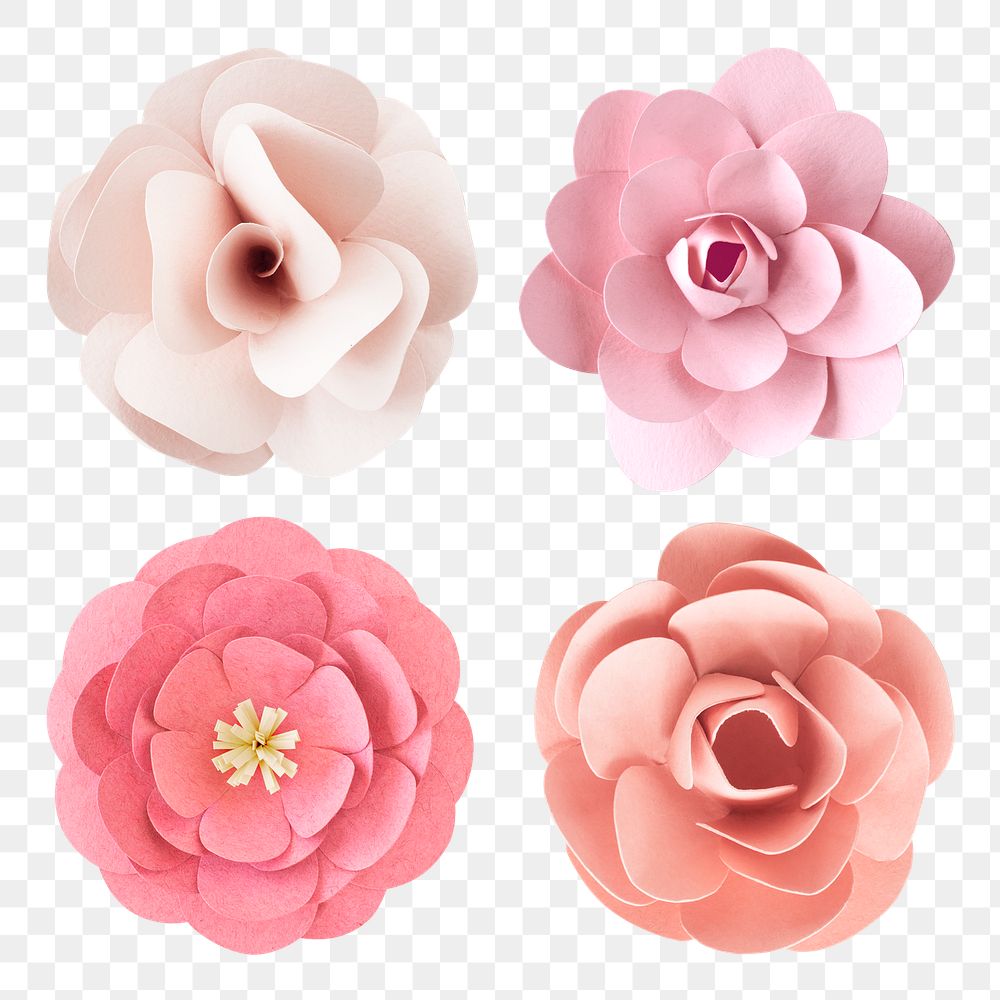 Pink rose paper craft png set