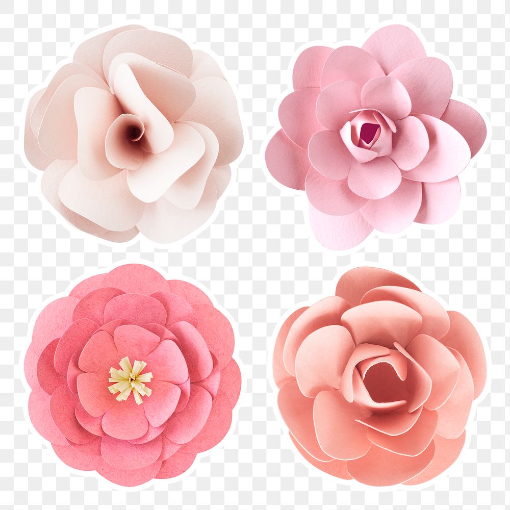 Pink rose sticker paper craft png set