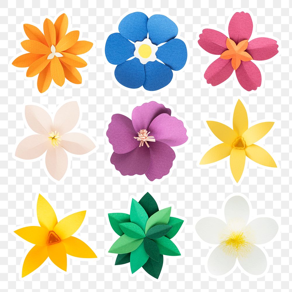 Tropical paper flower sticker png set