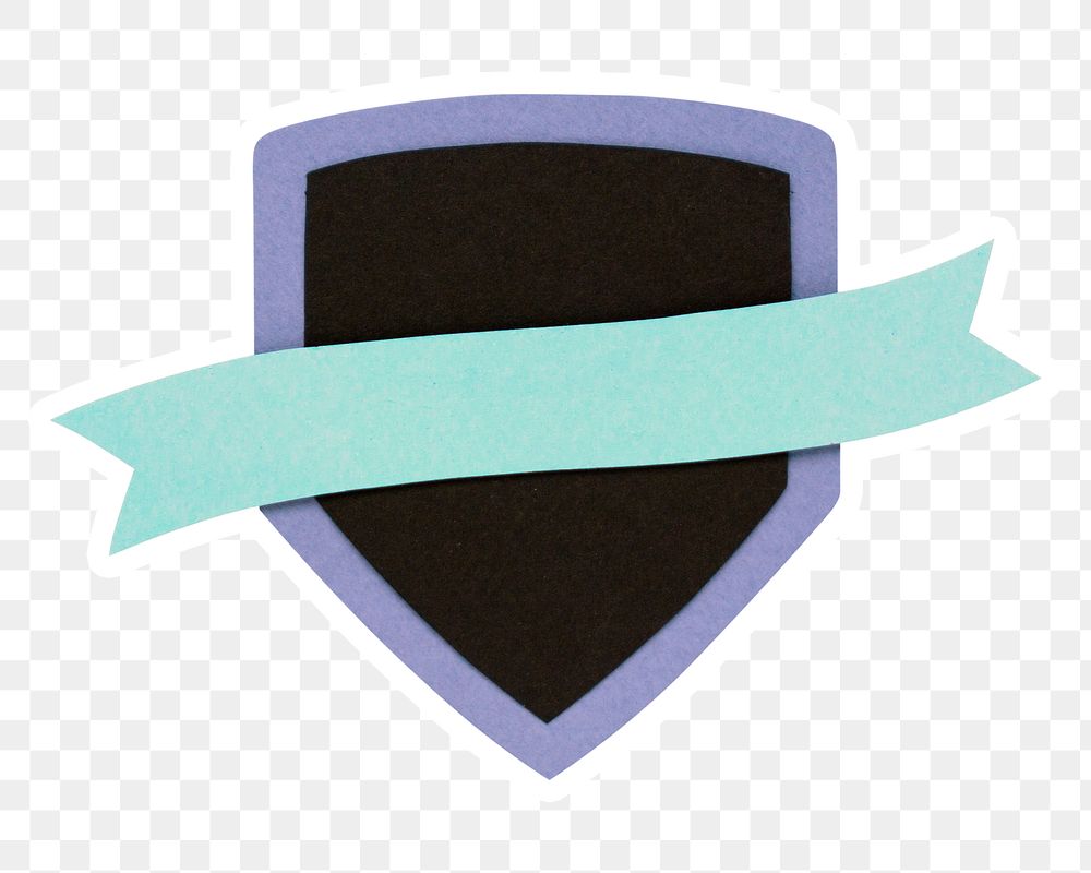 Badge with blue ribbon design element