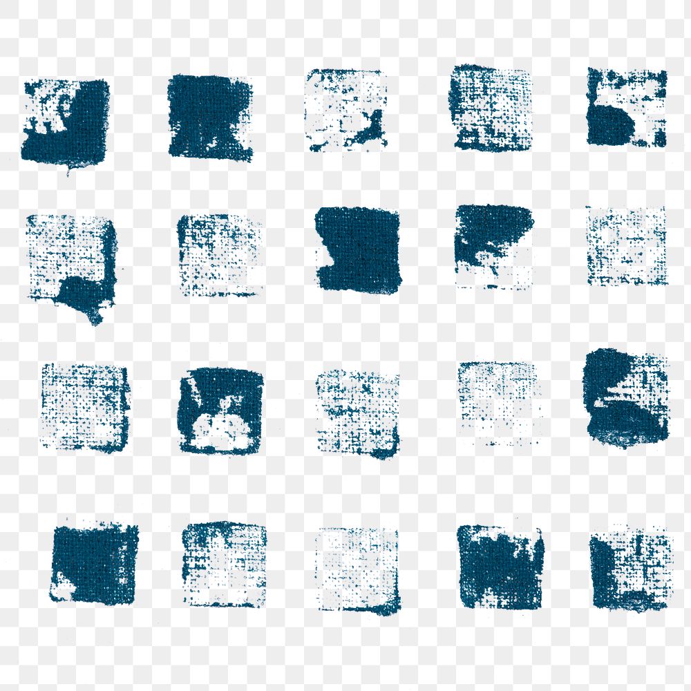 Square block print png in blue tone sticker set