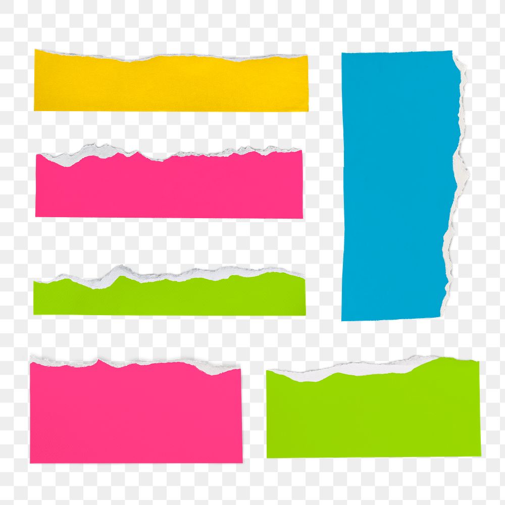 DIY ripped paper craft png in colorful style set