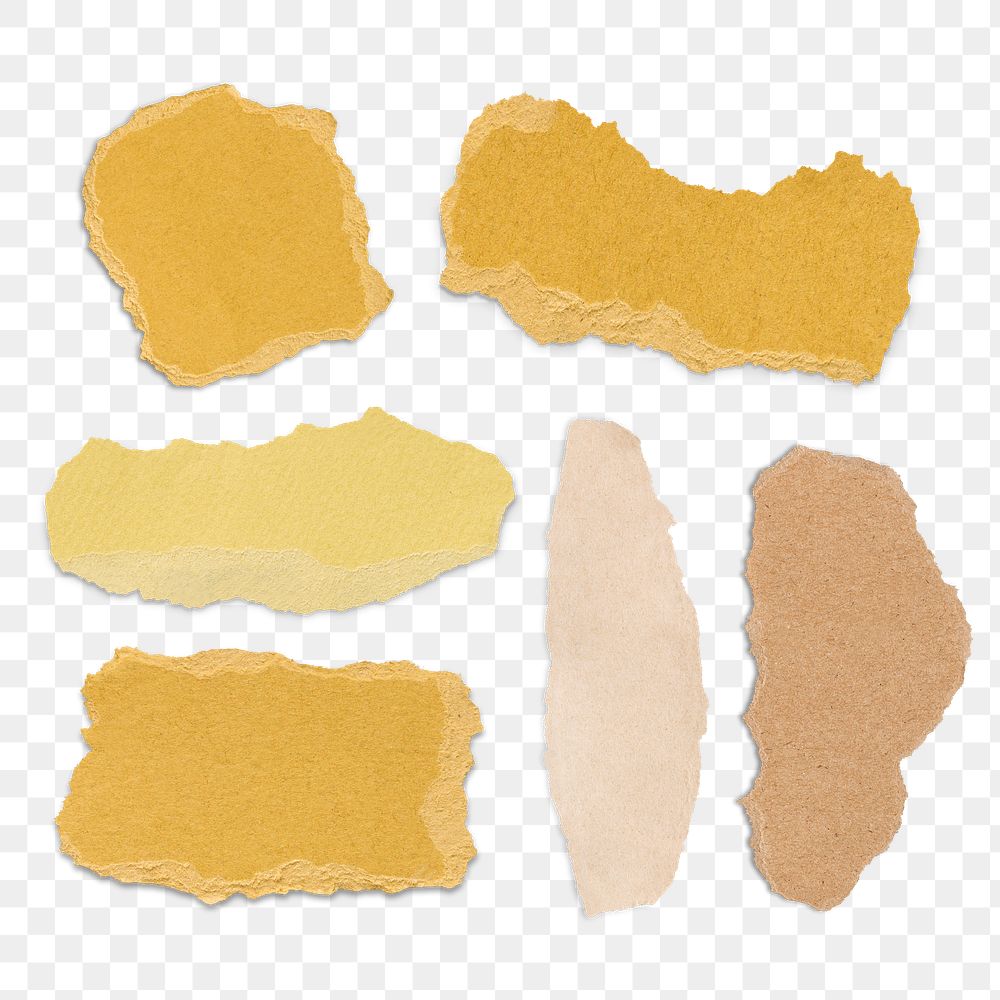 Handmade torn paper craft png in yellow minimal style set