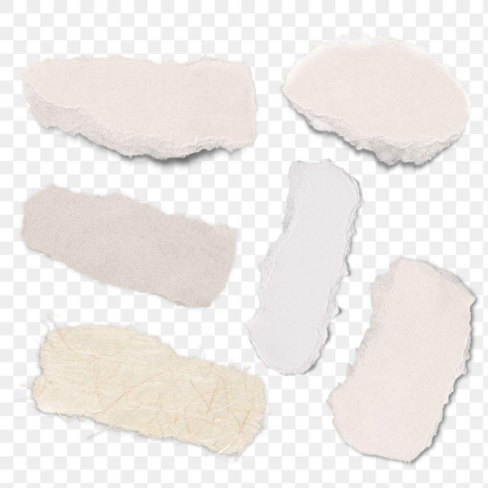 Handmade torn paper craft png in white minimal style set