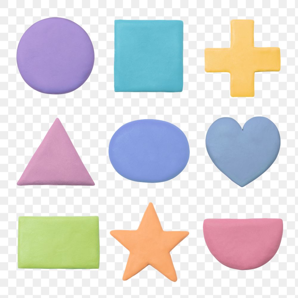 Png cute geometric shapes dry clay colorful graphic for kids set