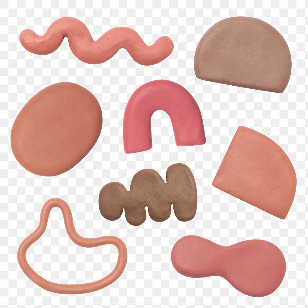 Png abstract shape clay craft textured in earth tone DIY creative art set