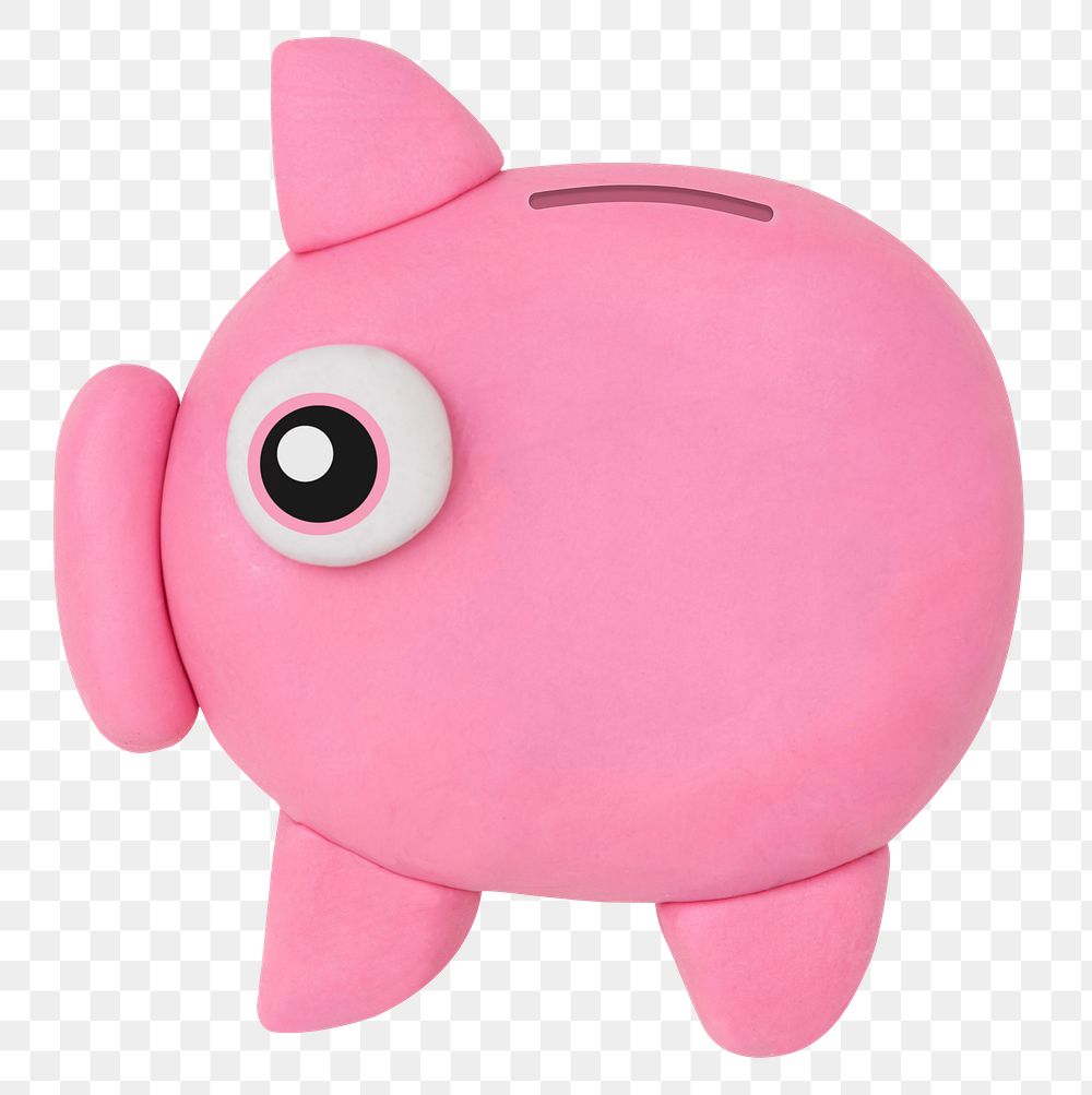 Png piggy bank clay icon cute handmade finance creative craft graphic