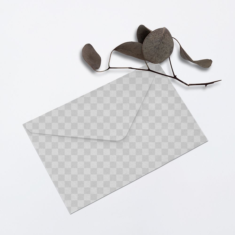 Transparent letter envelope mockup png stationery on the table