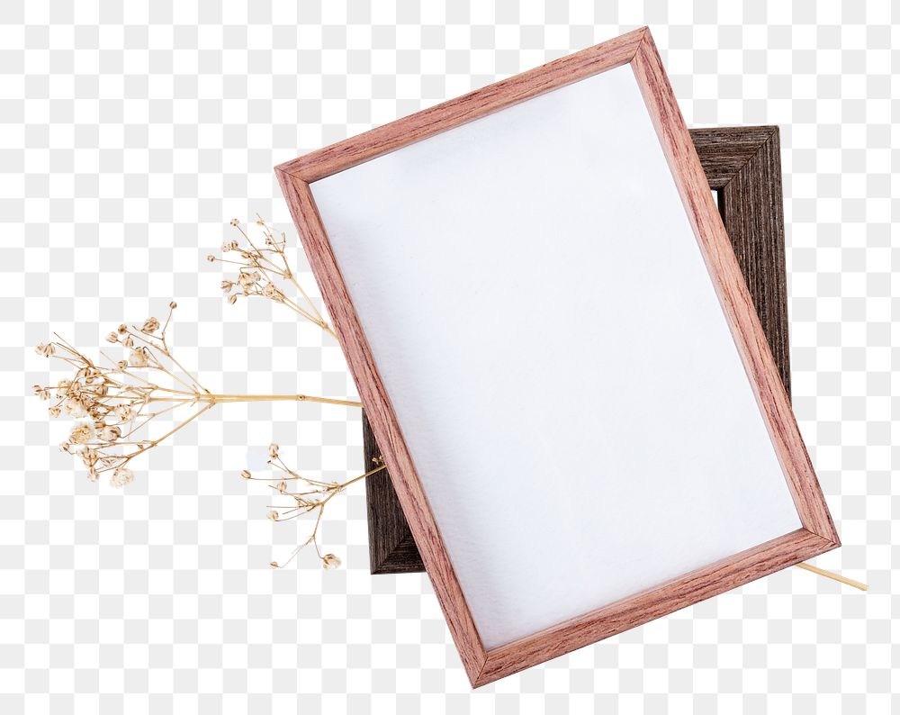 Wooden picture frame mockup png with aesthetic dried flower