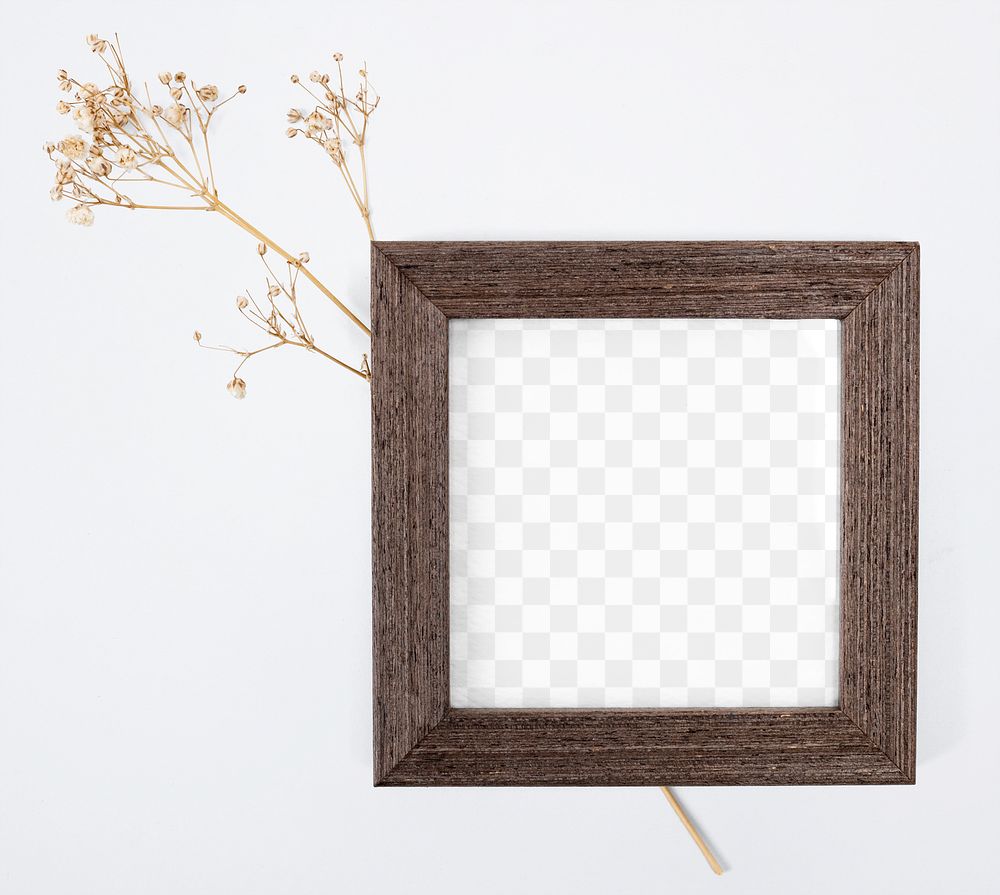 Wooden picture frame mockup png with aesthetic dried flower