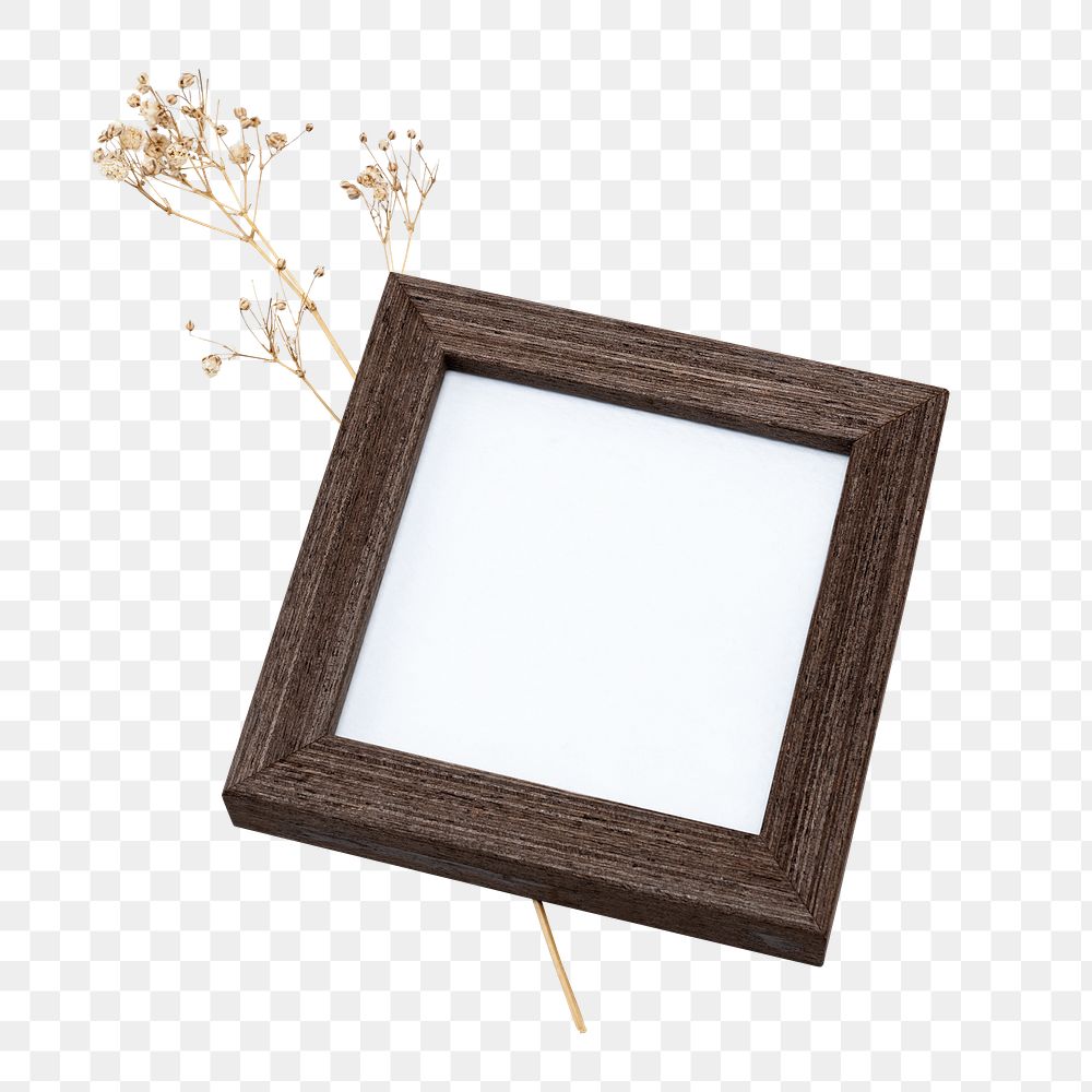 Wooden picture frame mockup png with aesthetic dried flower