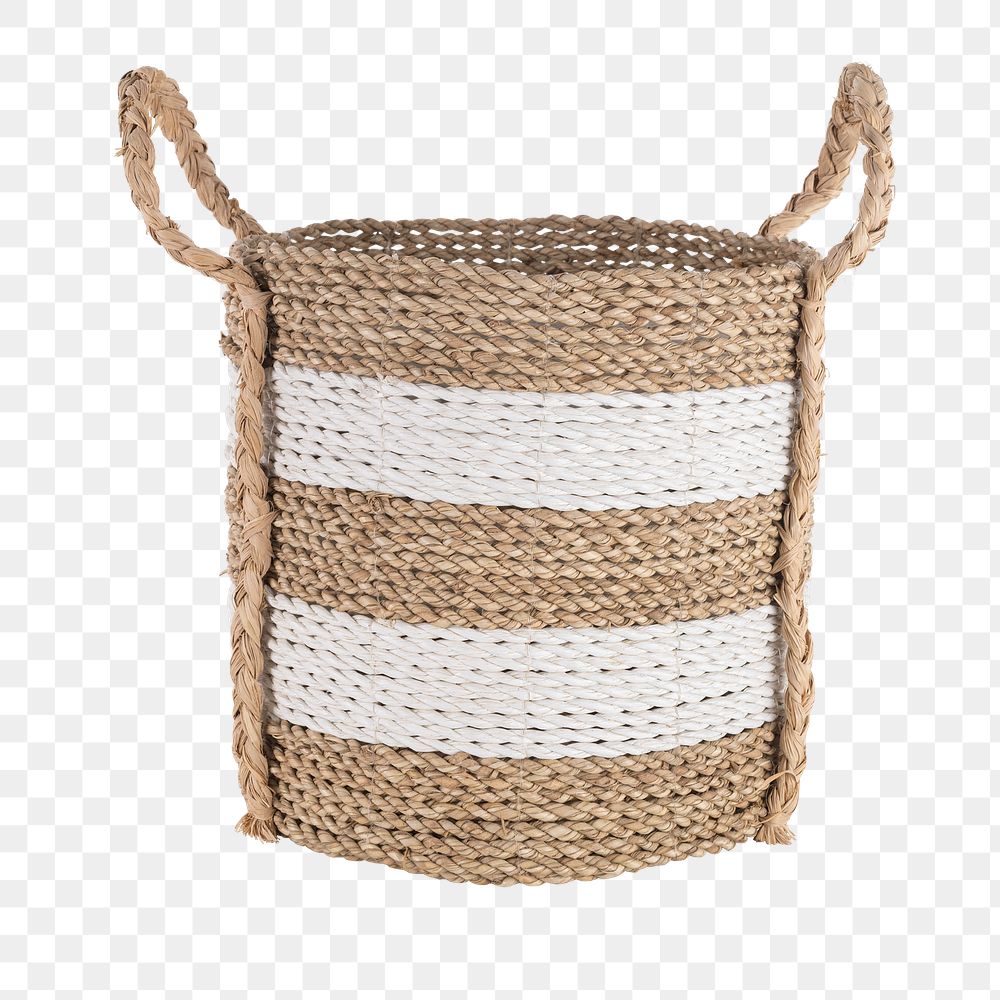 Woven rattan basket png mockup with handles