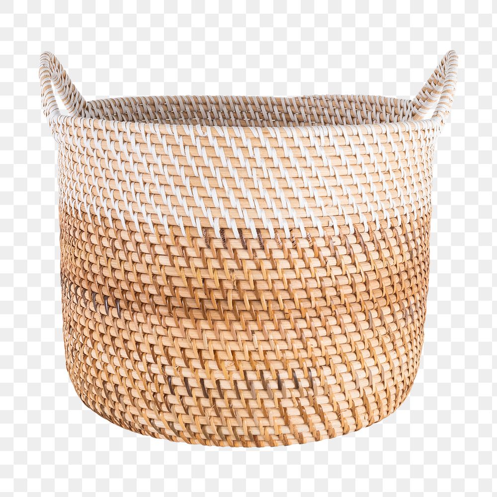 Woven rattan basket png mockup with handles