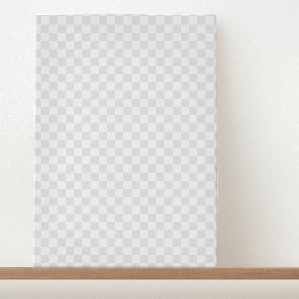 Canvas png mockup on a wooden shelf