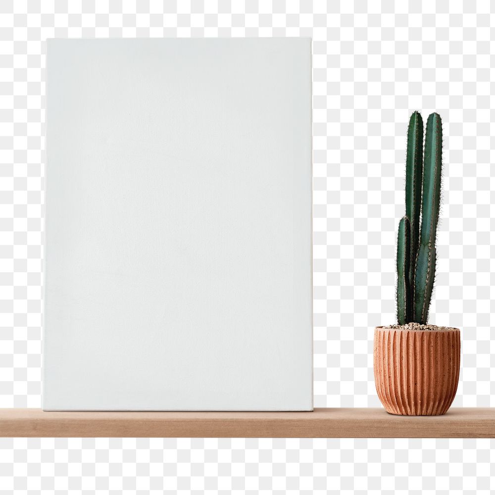 Canvas png mockup on a wooden shelf