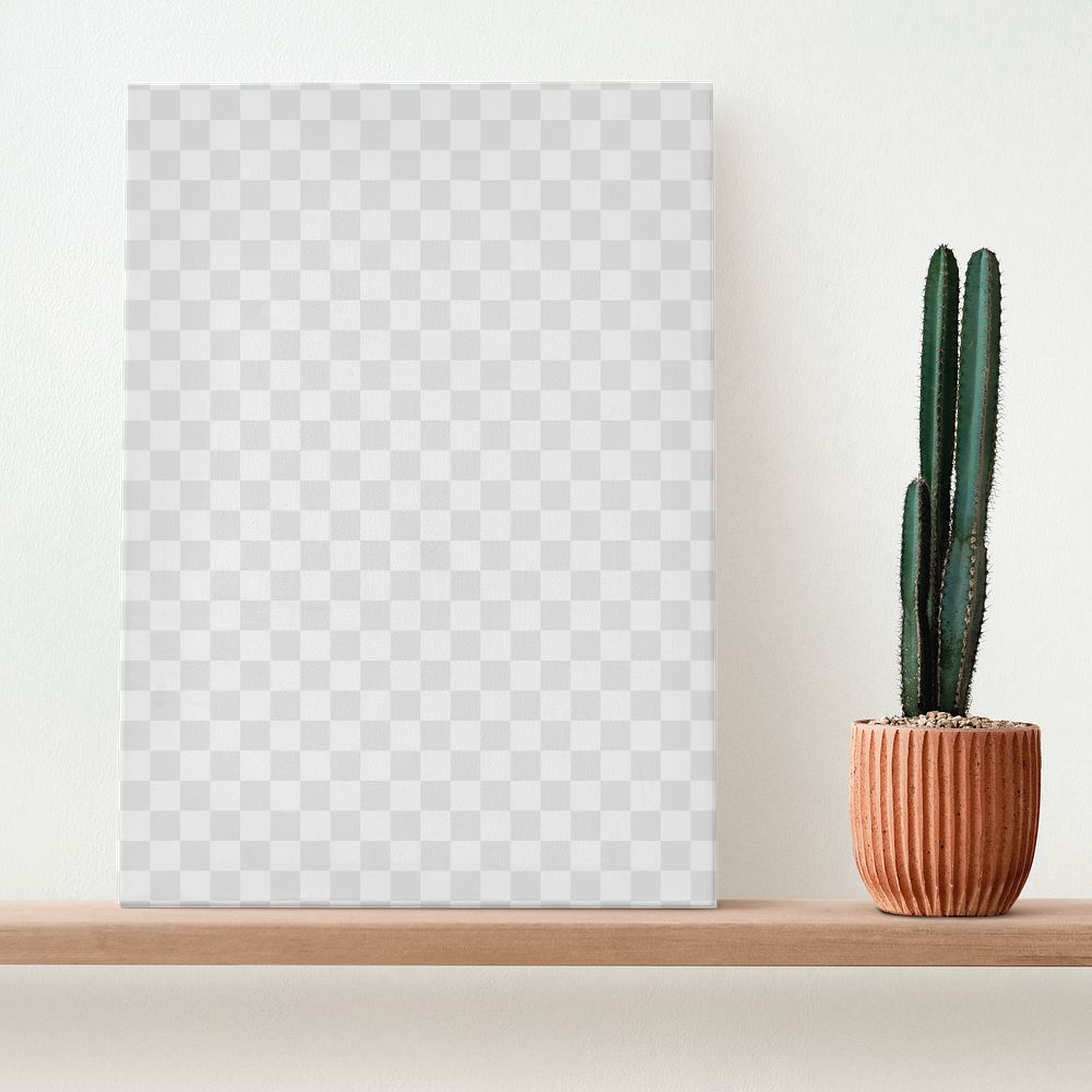 Canvas png mockup on a wooden shelf