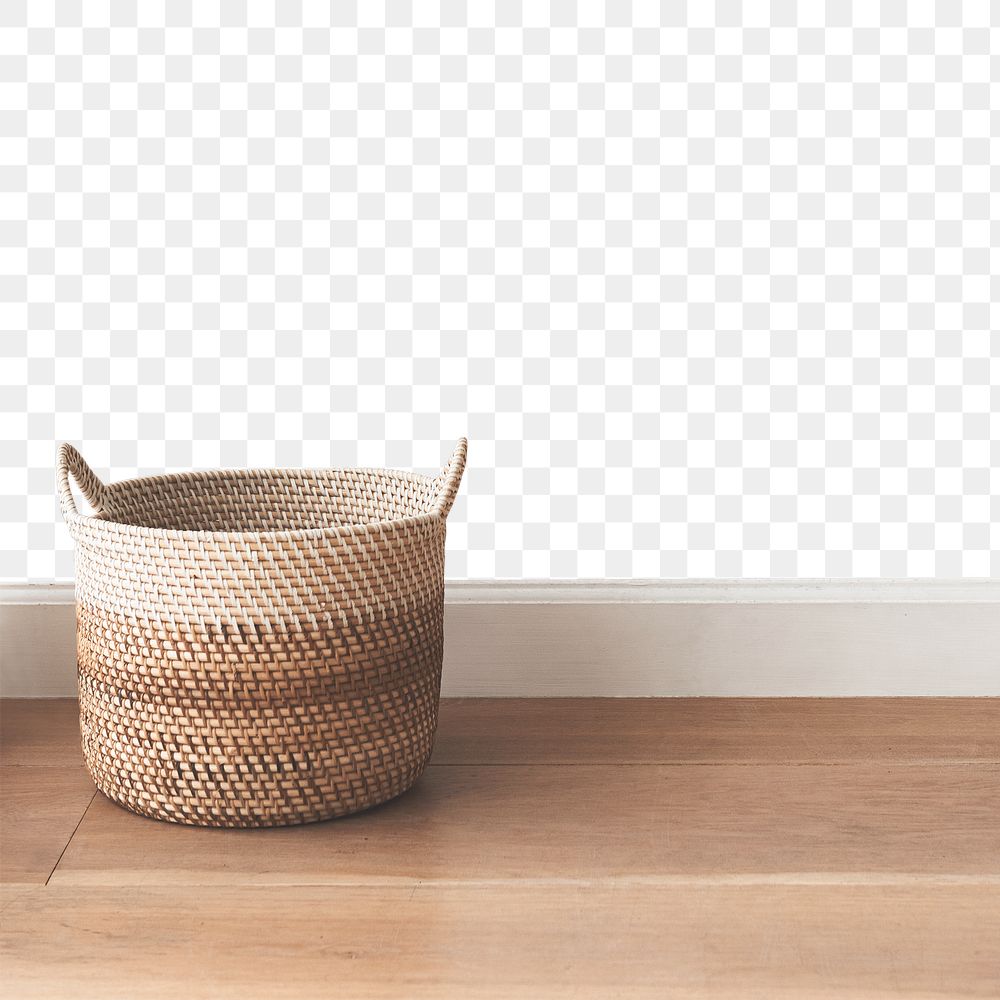 Wall mockup png with rattan basket