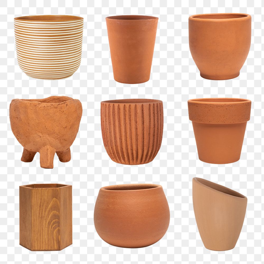 Terracotta png plant pot mockup set
