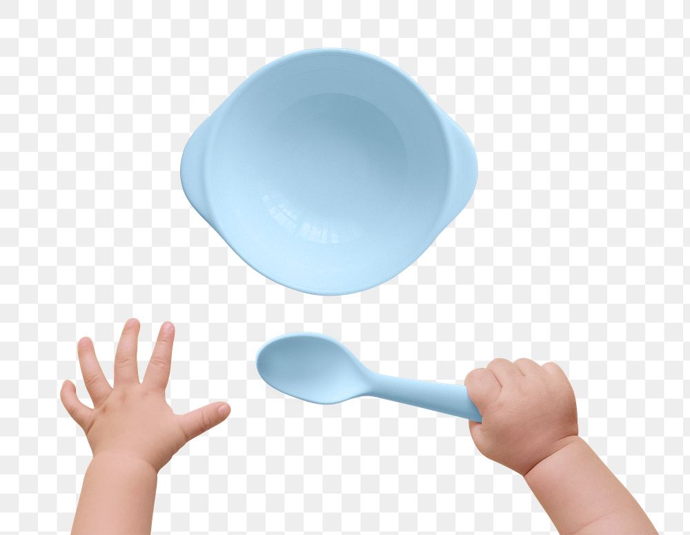 Baby hands png cut out, holding spoon