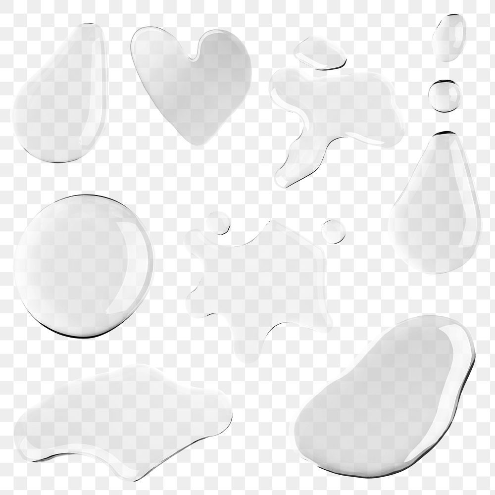 Water png, abstract liquid shape sticker set