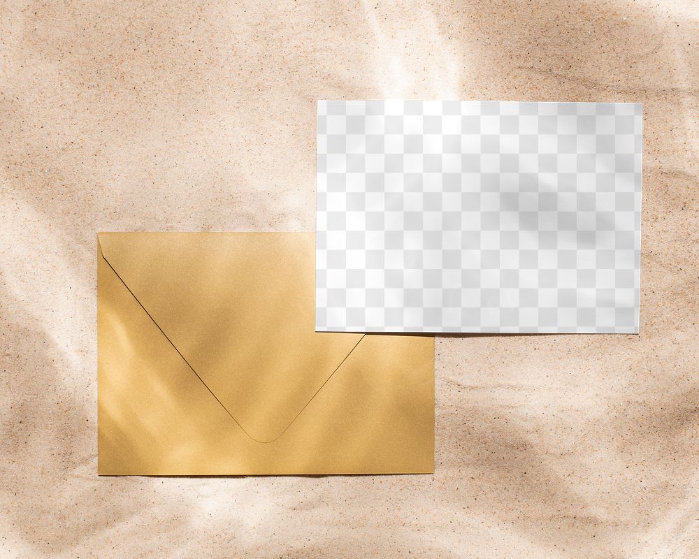 Paper mockup png, brown envelope flat lay