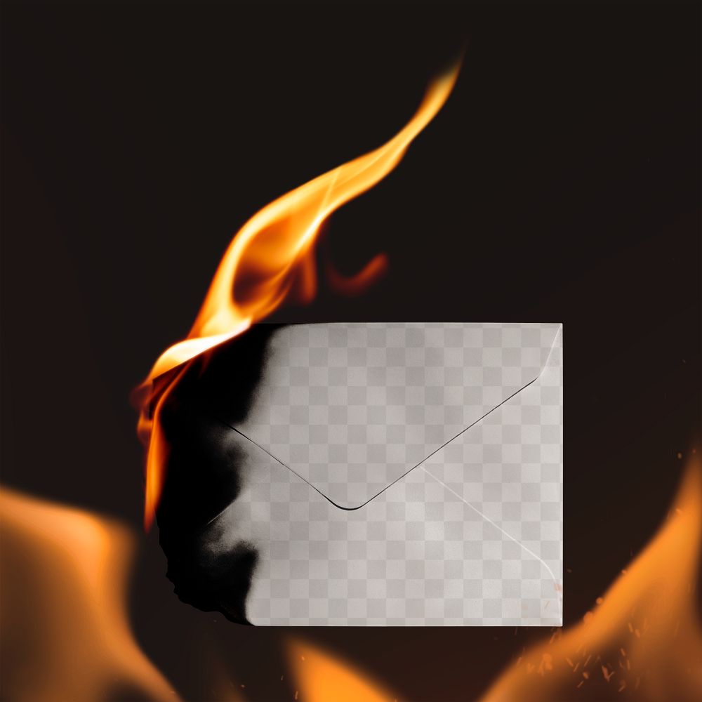 Envelope png mockup, aesthetic stationery, burning flame effect