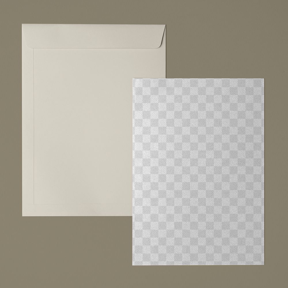 Transparent letter png mockup, beige envelope, stationery, flat lay design