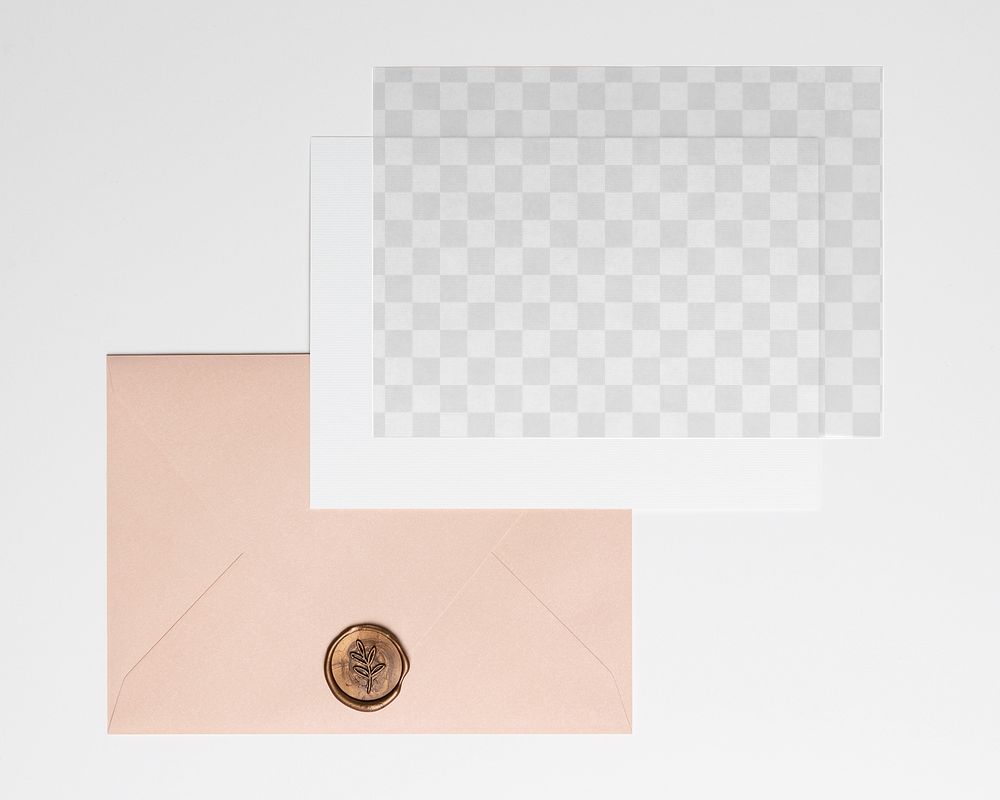 Invitation card mockup png, transparent paper, aesthetic flat lay stationery