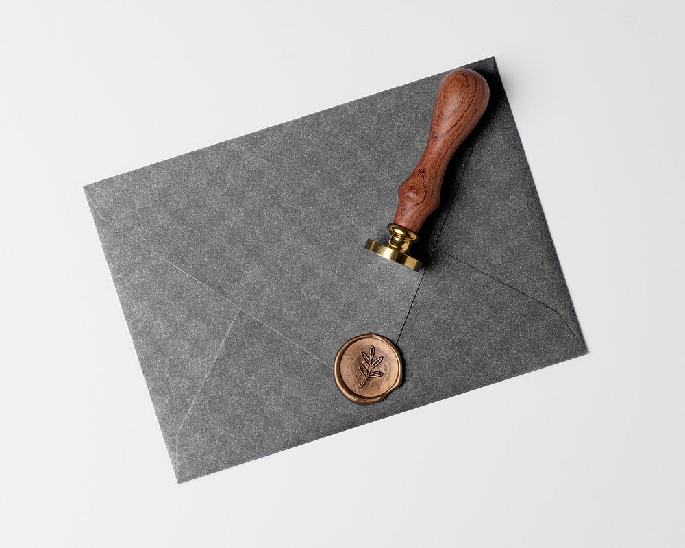 Transparent envelope mockup png, stationery design, leaf wax seal