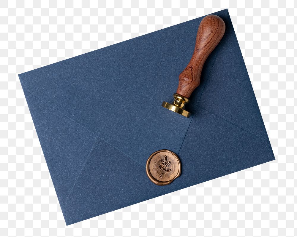 Aesthetic blue envelope png, leaf wax seal