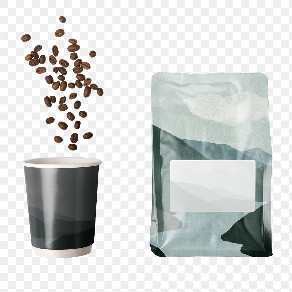 Coffee bag png sticker, blank label, aesthetic product packaging, flat lay design