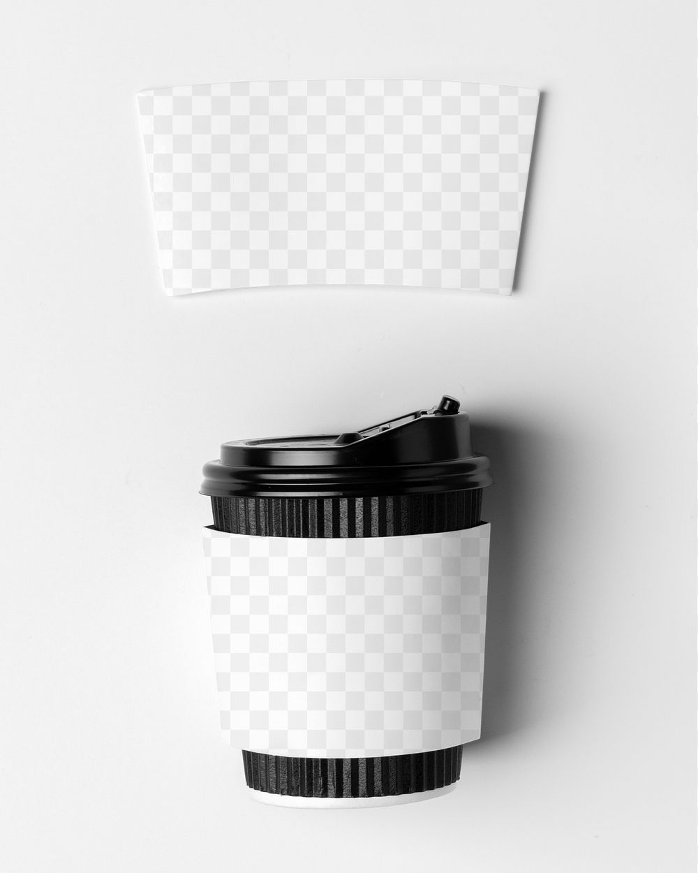 Product branding png, transparent mockup, coffee sleeve and paper cup design