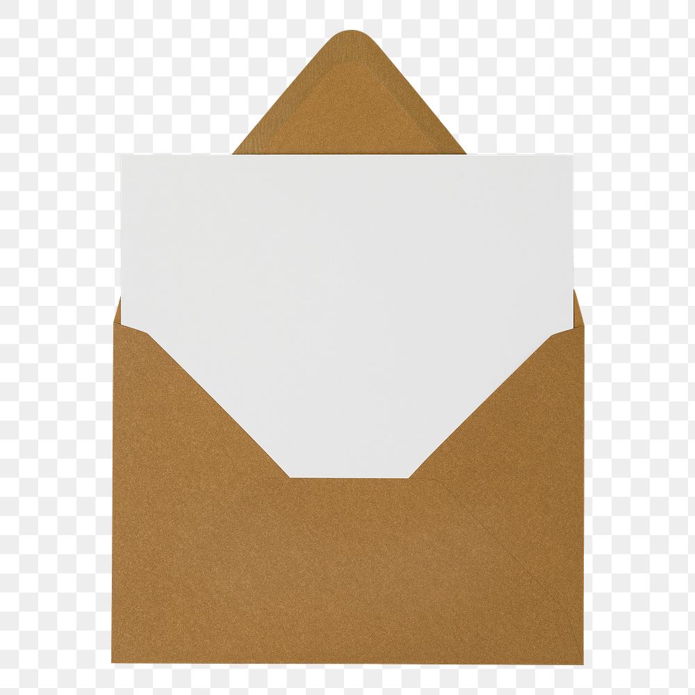 Brown envelope png, white blank card, stationery sticker