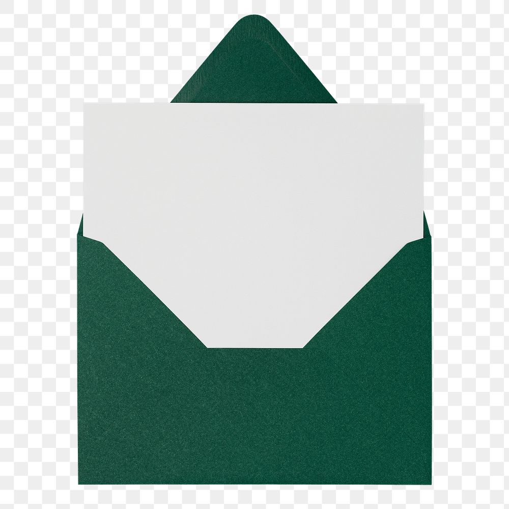 Green envelope png, white blank card, stationery sticker