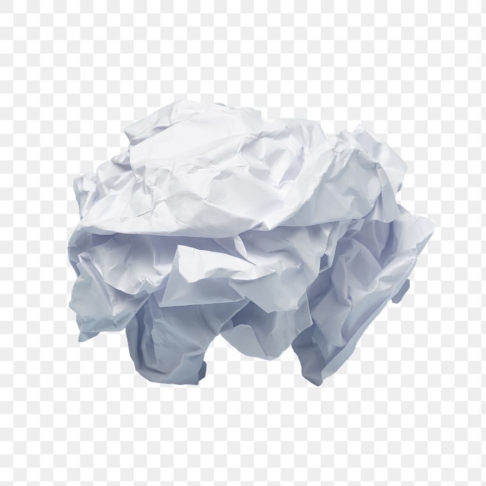 Crumpled paper ball png, isolated object, paper waste