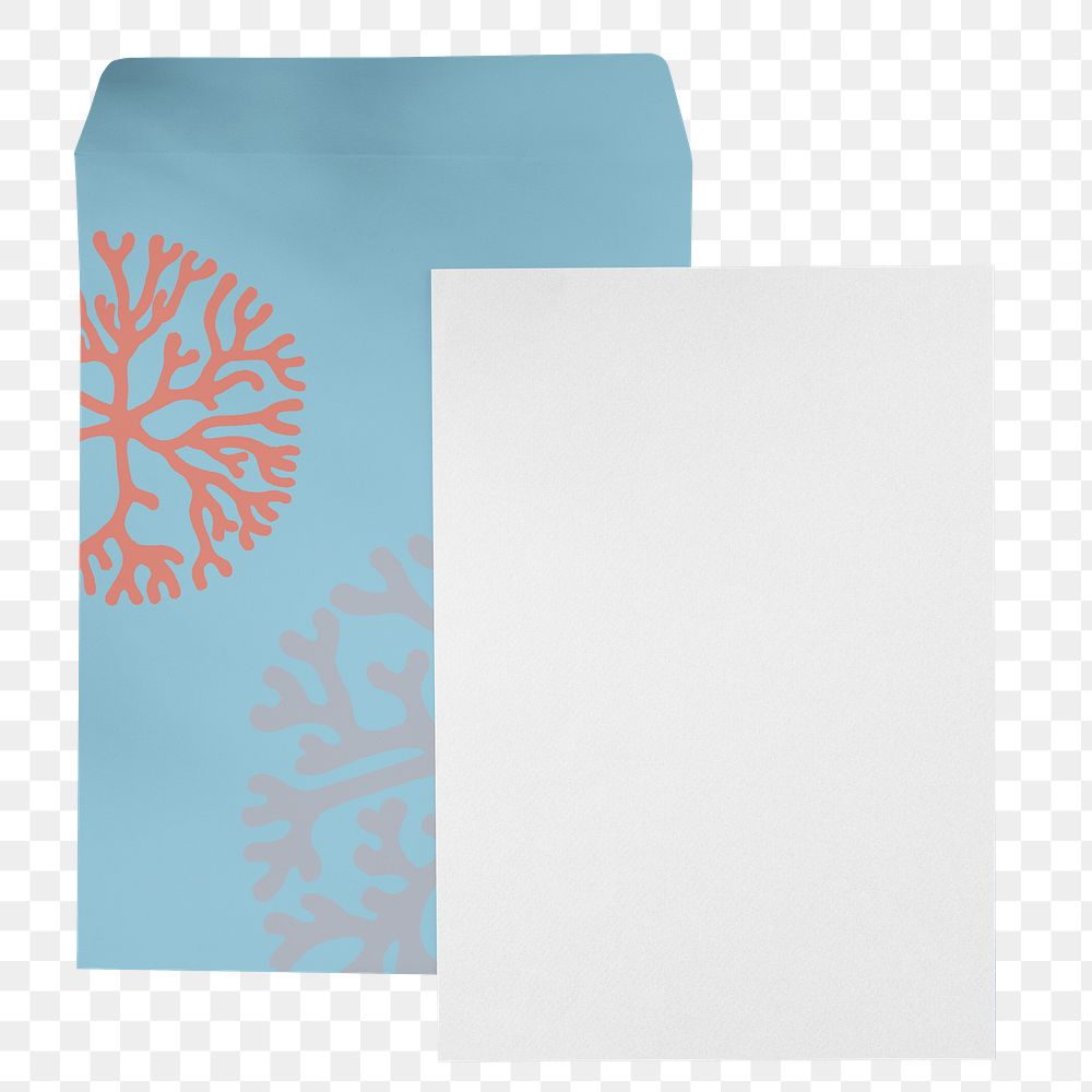 Blue envelope png, blank whtie paper, stationery sticker