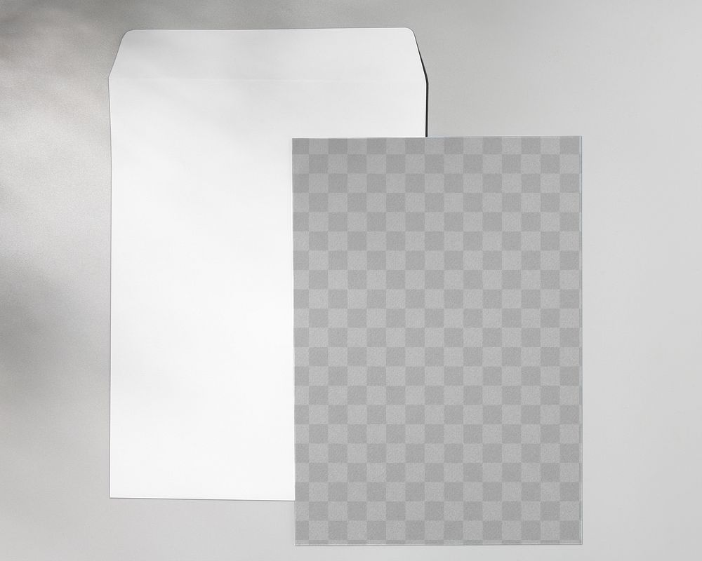 Letter png, transparent mockup, white envelope, stationery flat lay design