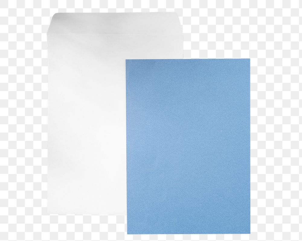 White envelope png, blue paper, stationery sticker