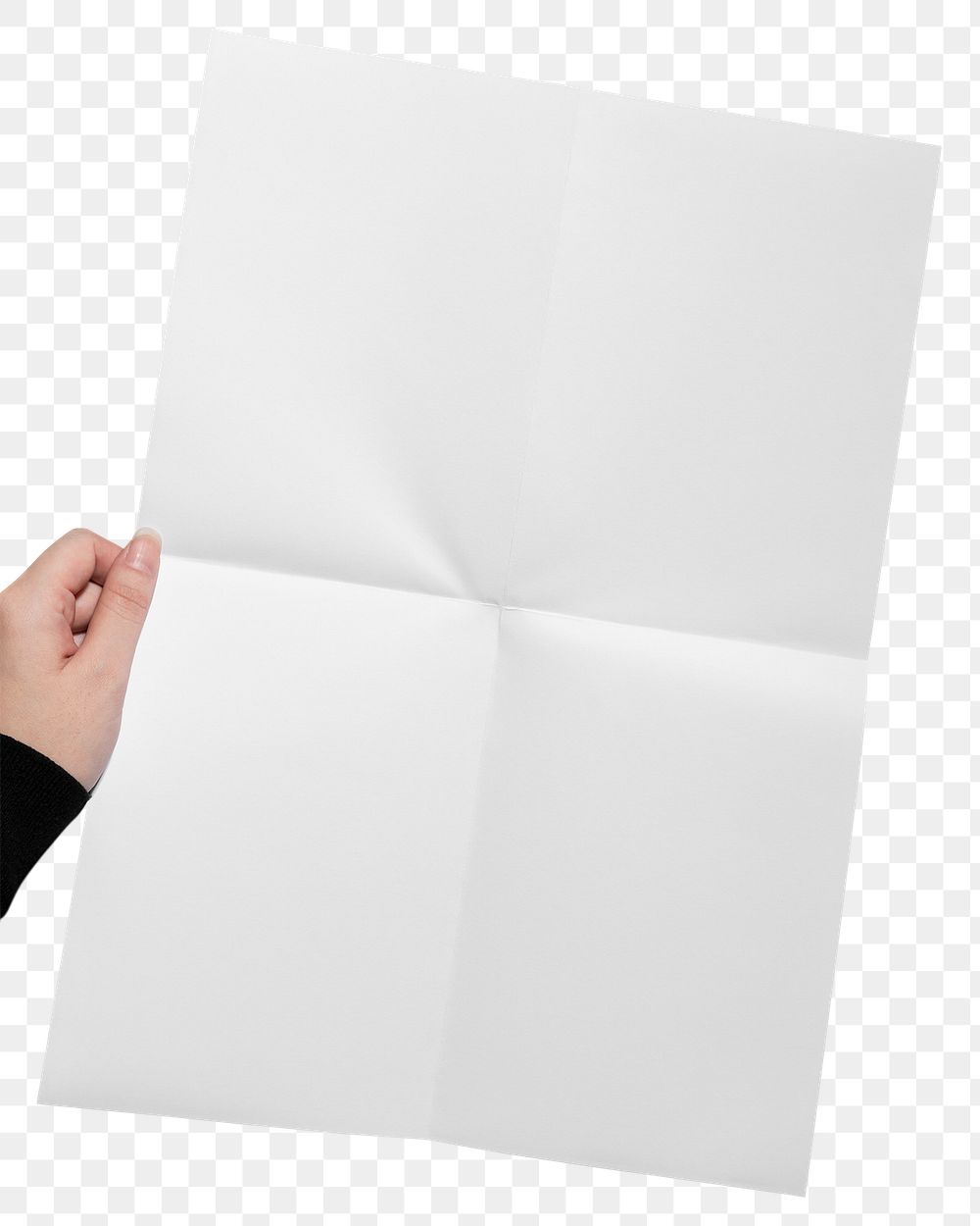 Folded paper png, stationery sticker, held by hand