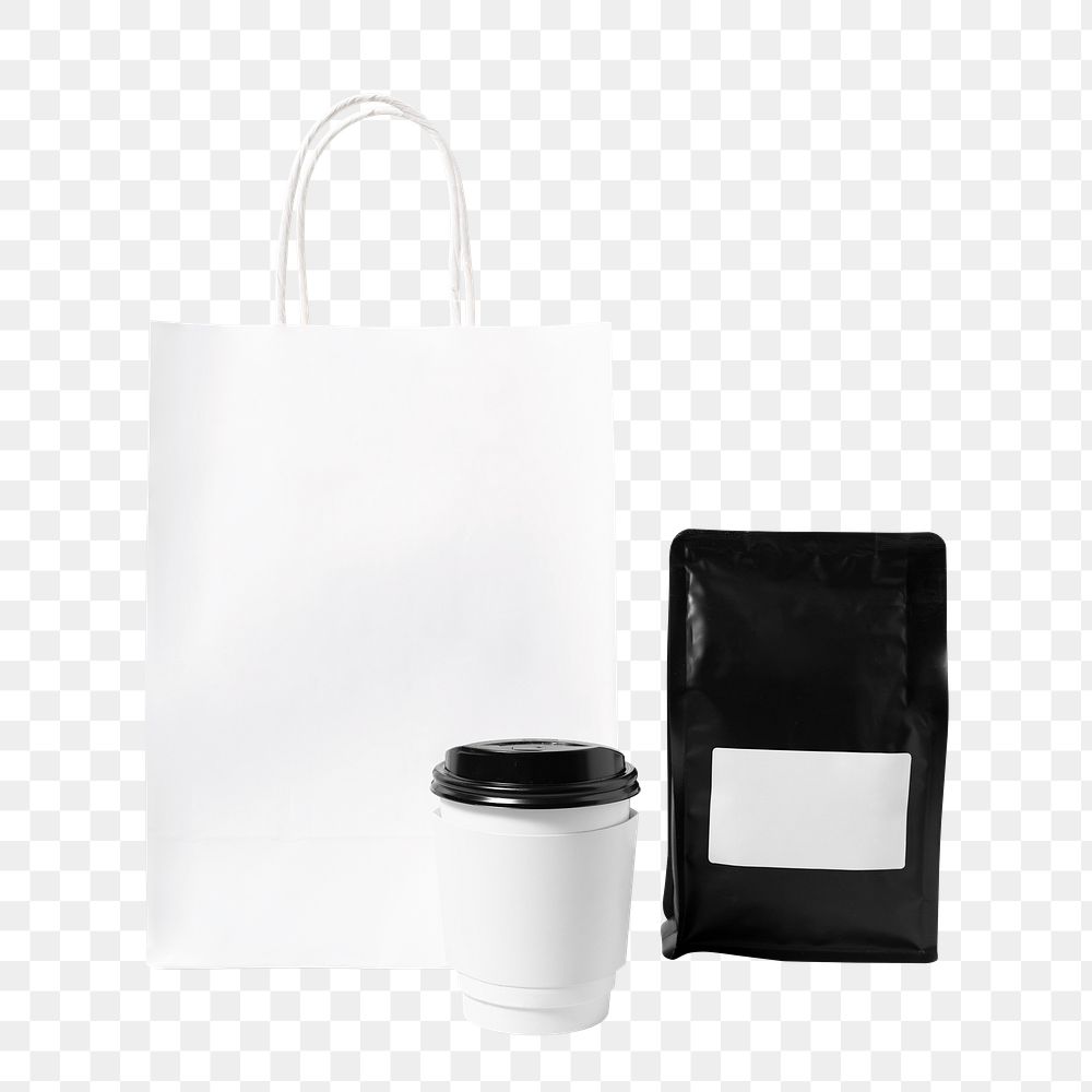 Takeaway coffee png, white paper bag, product branding design