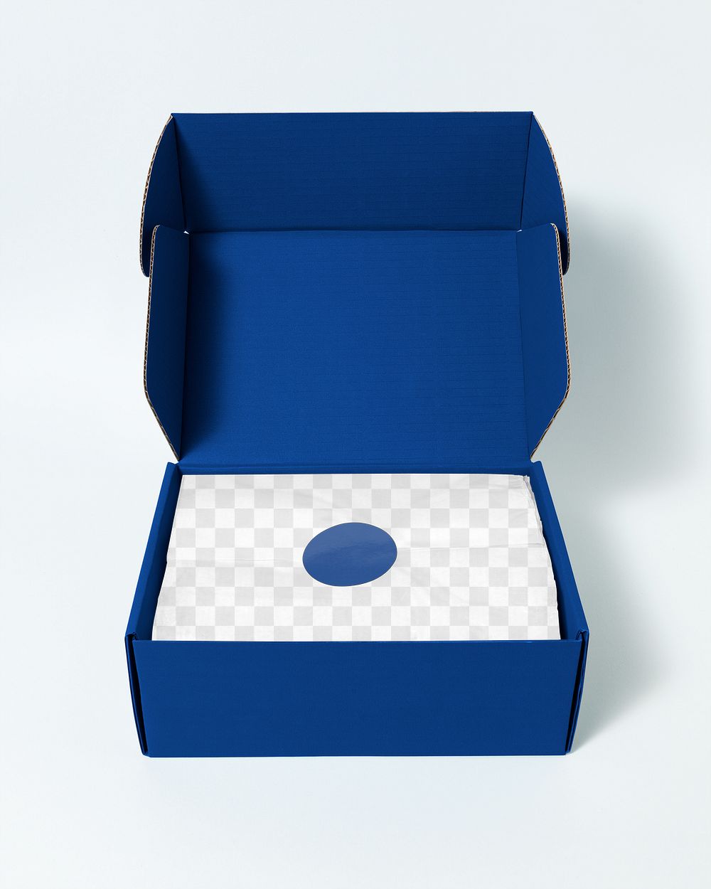 Branding mockup png, transparent wrap paper in blue parcel box, online business concept