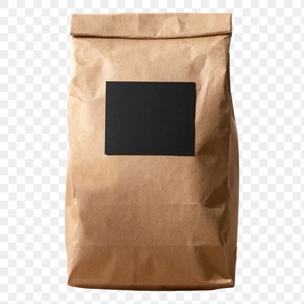Coffee bag png, kraft paper pouch packaging design, blank black label