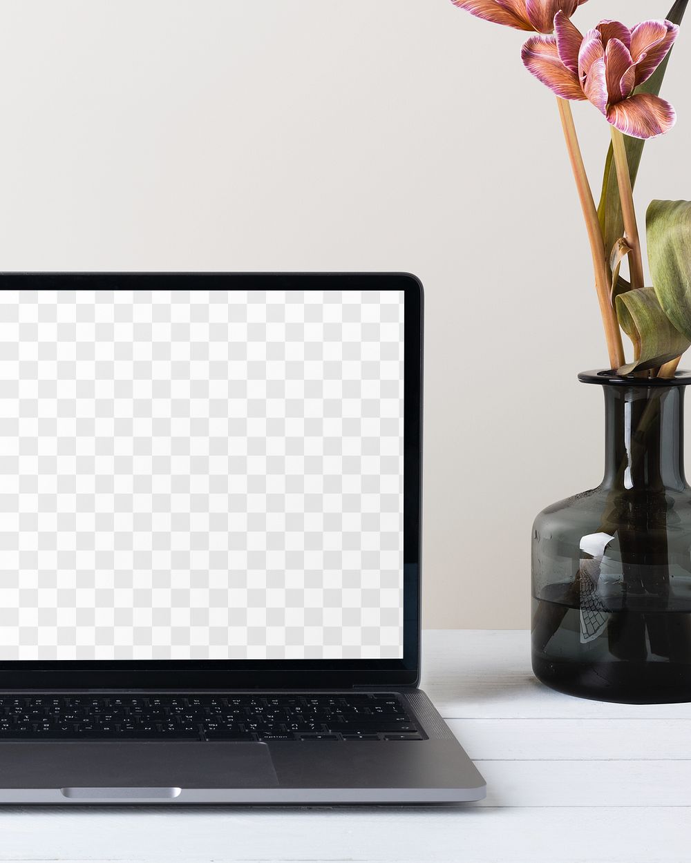 Laptop png, transparent screen mockup, minimal workspace design