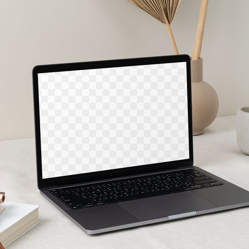 Laptop screen png mockup, modern home interior decor