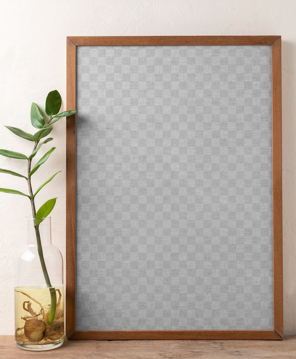 Picture frame mockup png next to a plant in a glass vase