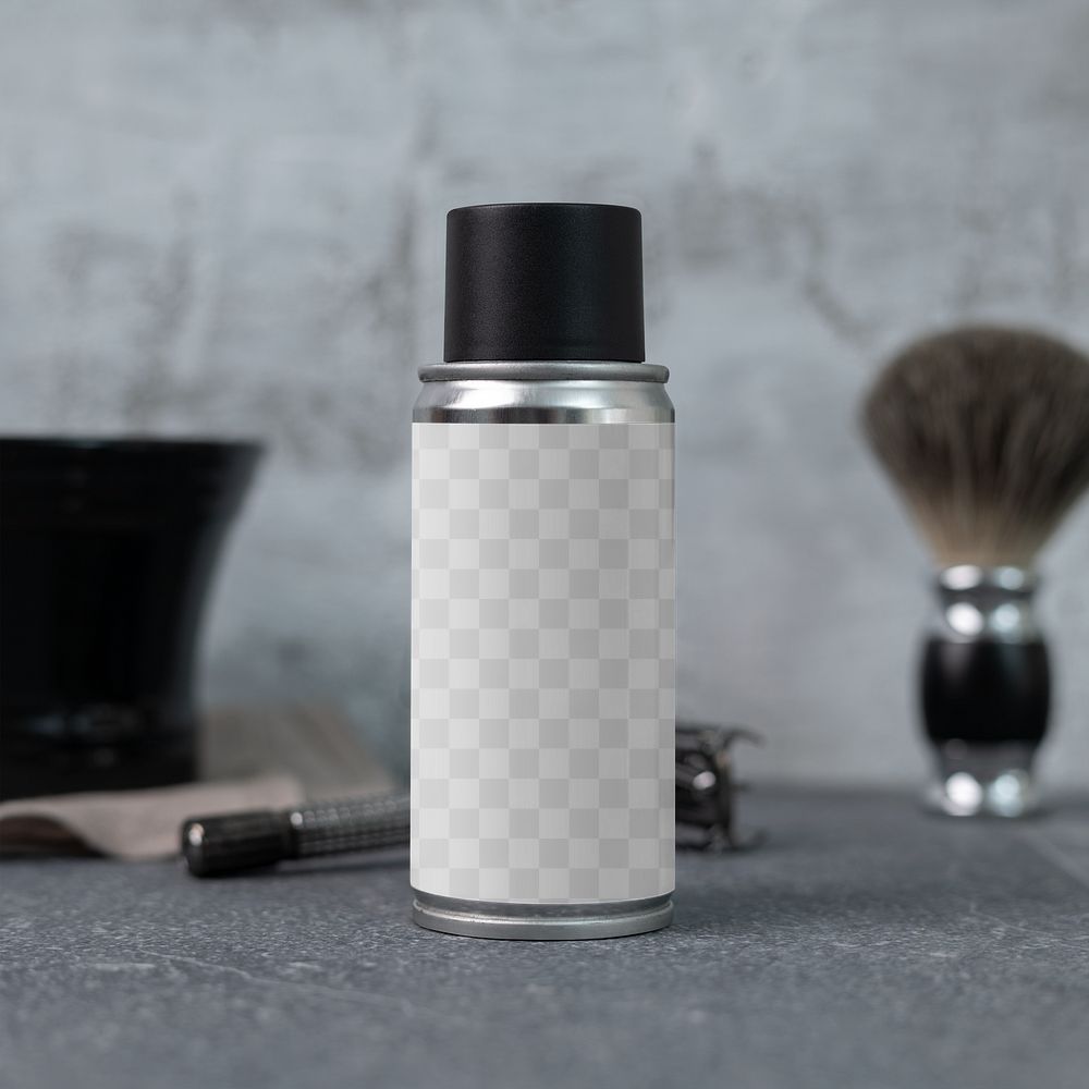 Grooming spray can mockup png, men&rsquo;s product packaging