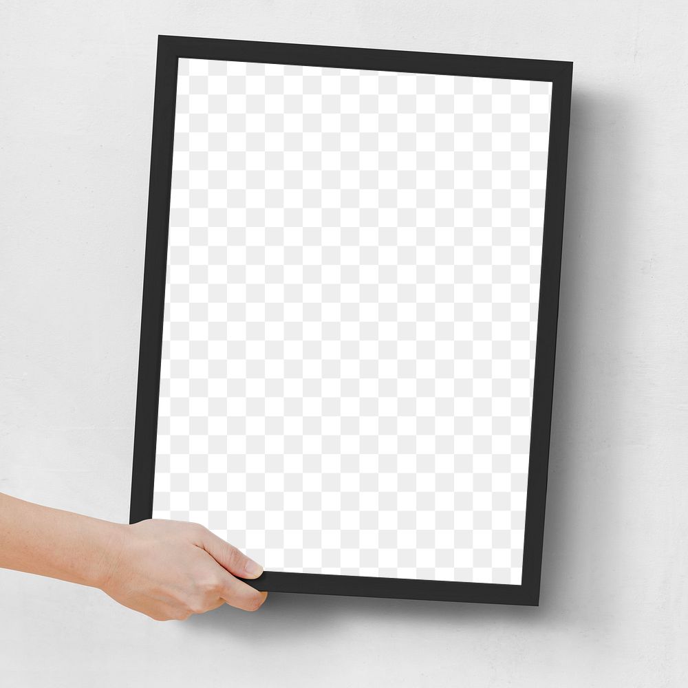 Black frame mockup png, woman holding the wall art