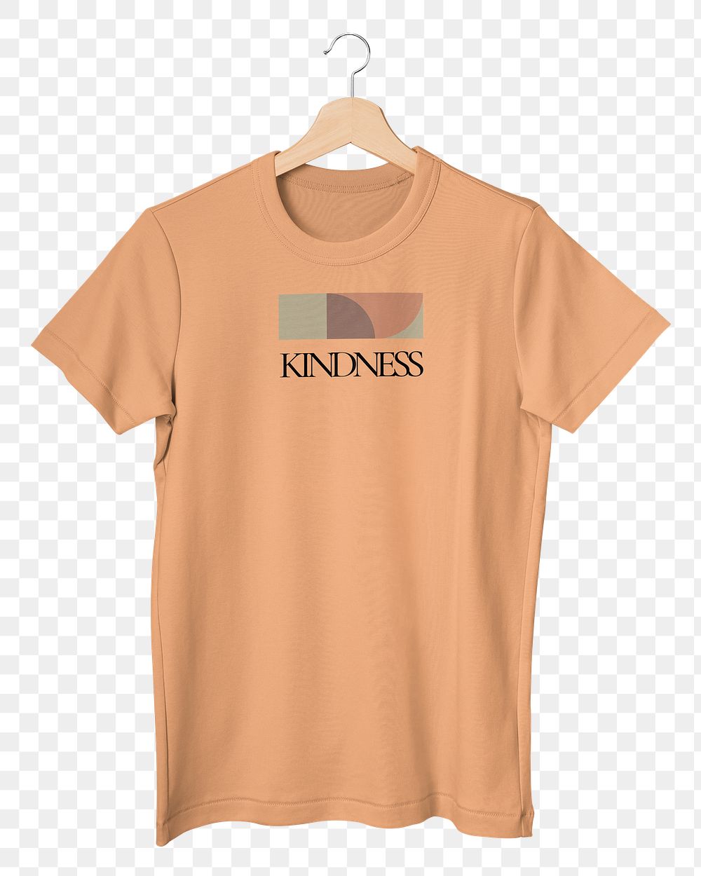 T-shirt png, orange simple fashion with printed kindness word transparent background 