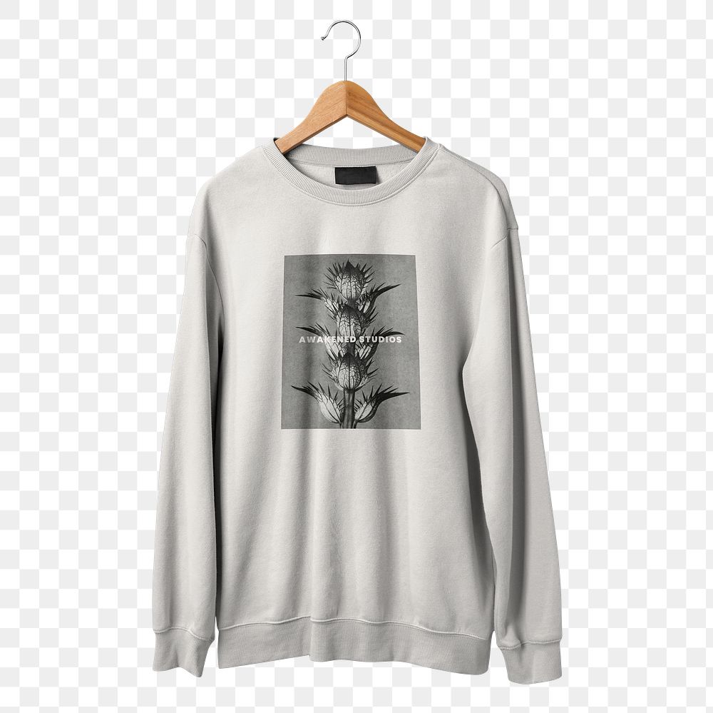 Sweater png, white winter fashion with quote, transparent design