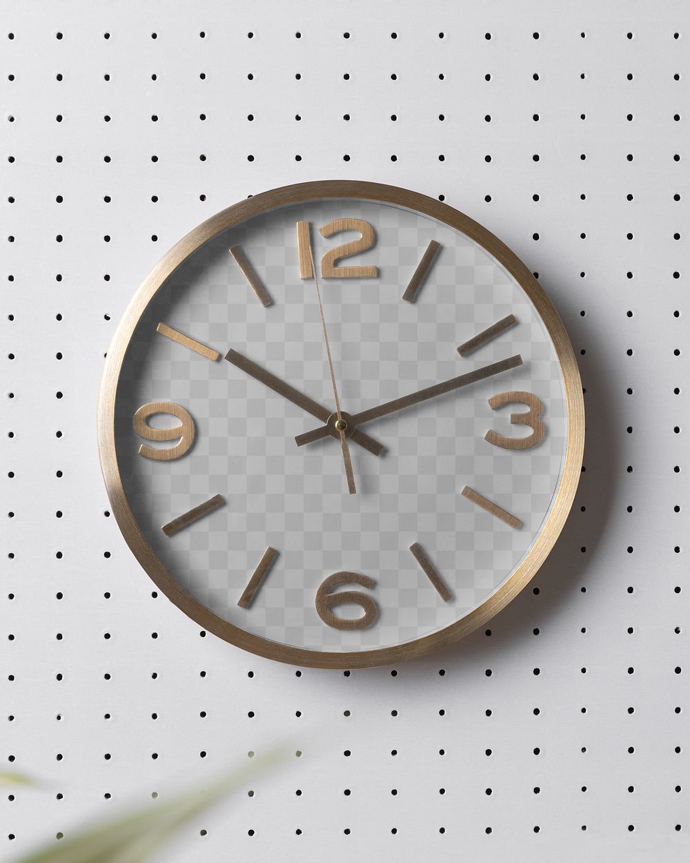 Round clock png mockup, wall decoration in transparent design